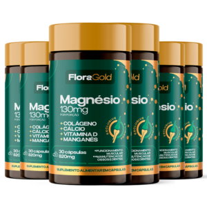 Magnésio 5 em 1 + Colágeno + Cálcio + Manganês + Vitamina D – Kit com 6 Frascos