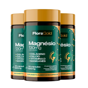 Magnésio 5 em 1 + Colágeno + Cálcio + Manganês + Vitamina D – Kit com 3 Frascos