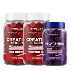 Duo creatina sabor frutas vermelhas gomas + melatonina gomas